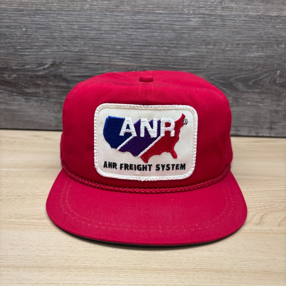 Vintage ANR Freight System Hat Cap Strap Back Red Trucking Advertising USA Rope
